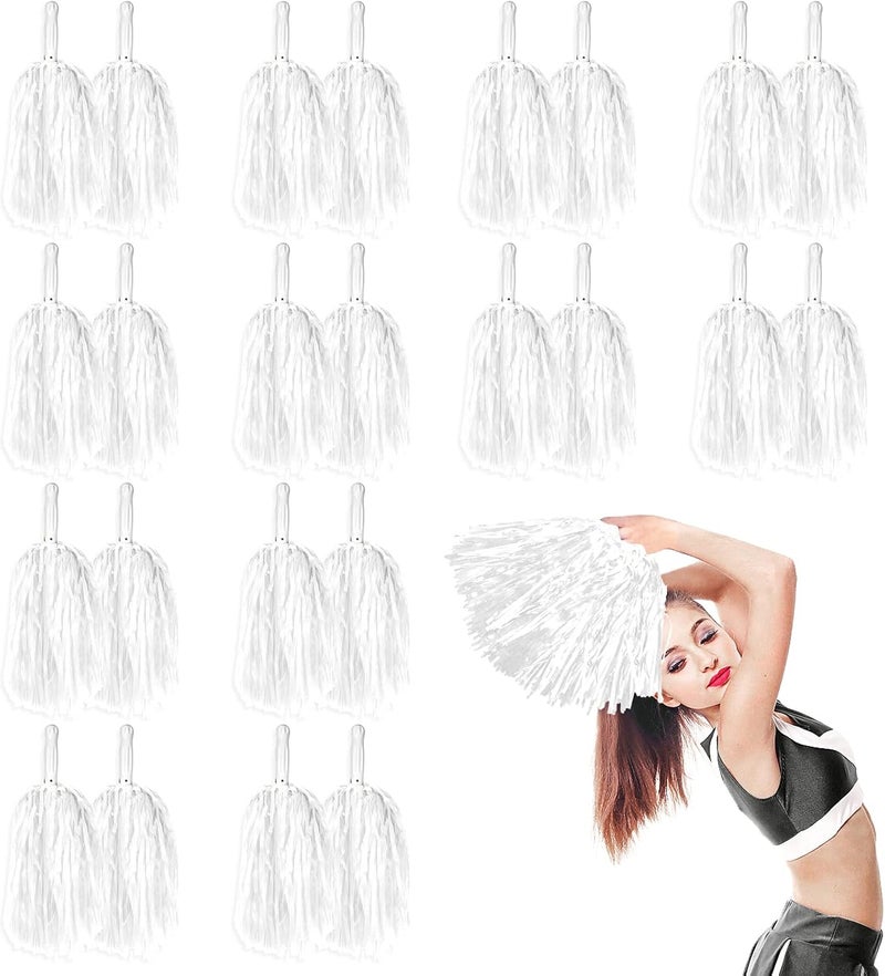 DILIBRA 24 Pcs Metallic Cheerleading Pom Poms for Kids, Cheerleaders Cheer Pom Poms with Baton Handle, Cheering Squad Hand Flower for Adults Team Spirit Sports Game Dancing Party - Image 1